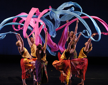 Group of dancers with ribbons, Dance tile